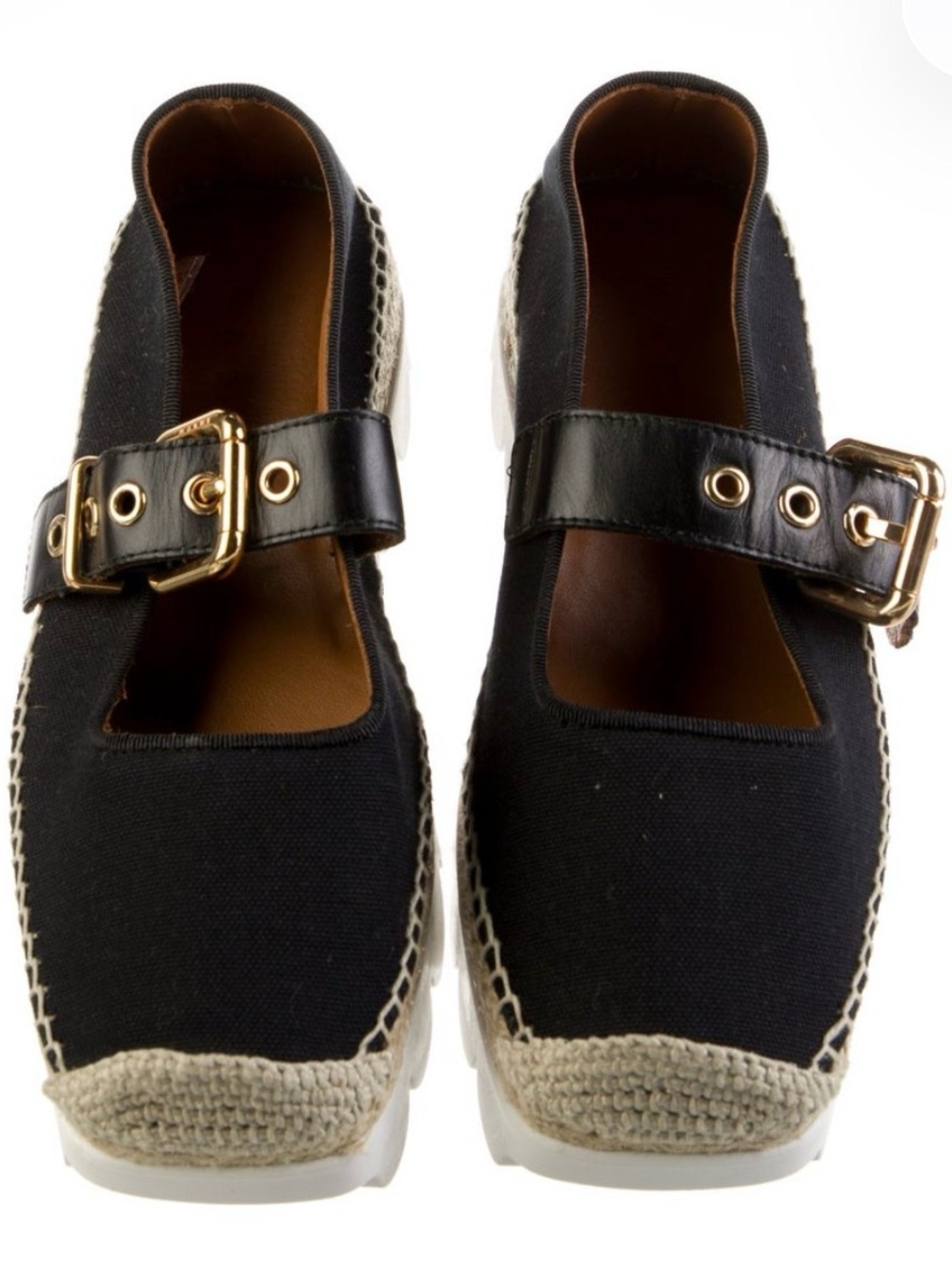 MARNI Women’s Black Canvas Espadrille Mary Jane with Gold Buckle
